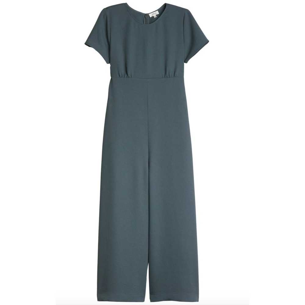 Wilfred Juin Wide Leg Jumpsuit Short Sleeve Belted Full Length Slate Blue Size 2